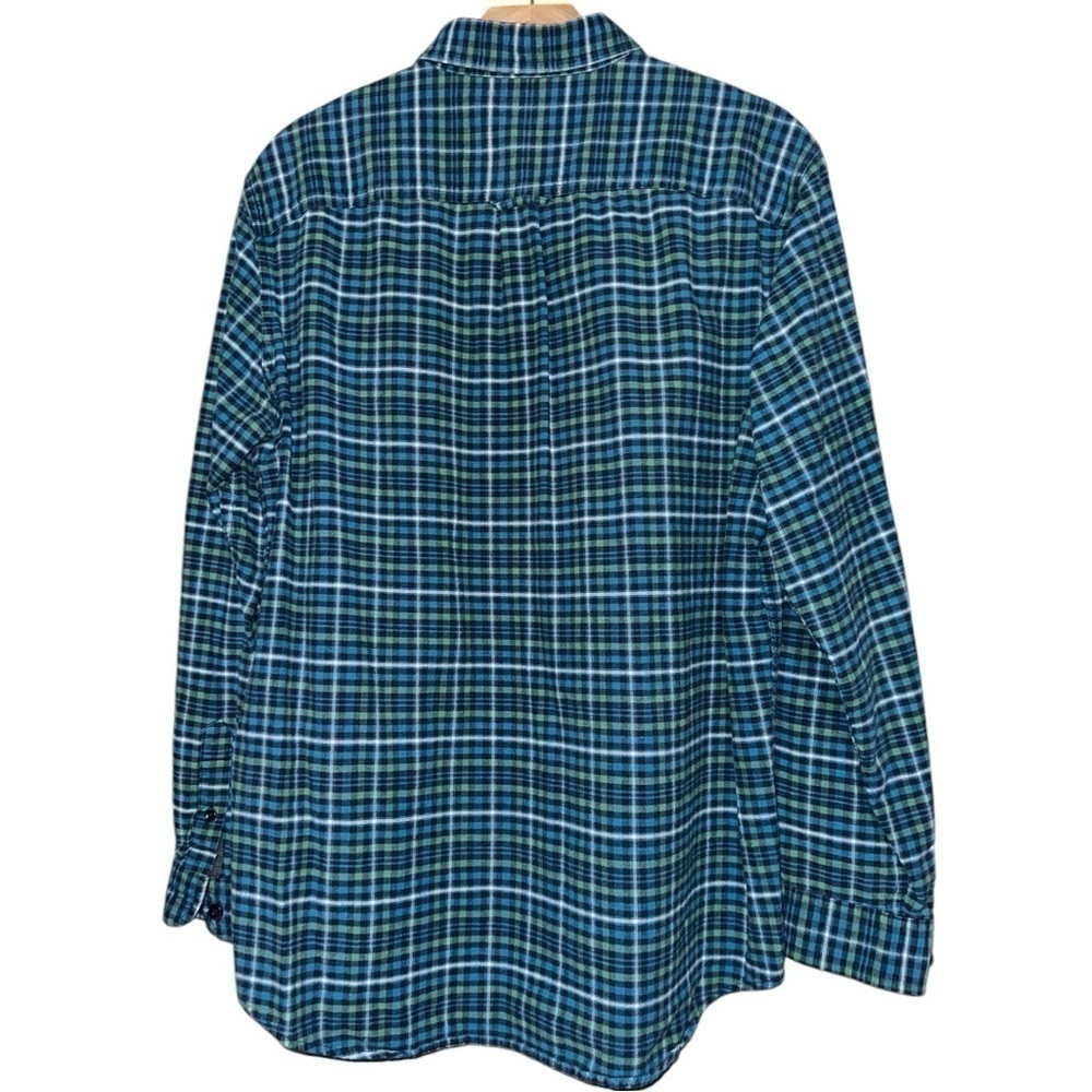 L.L. Bean L Blue Green White Checkered Plaid Cotton Flannel Button Down Shirt - Picture 3 of 6